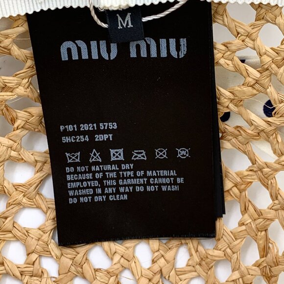 H17887 MiuMiu yellow logo letter polka dot woven straw hat Hat circumference 56c main image 8